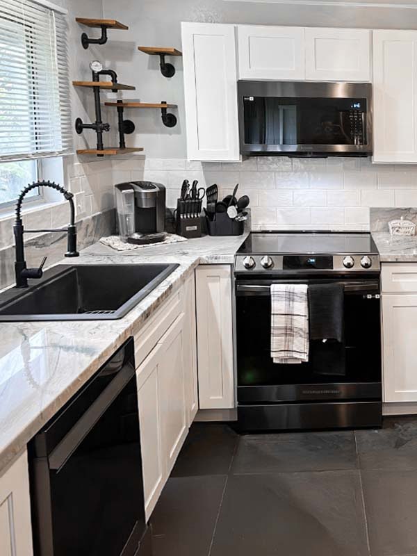 Kitchen-black-white-sink black and white colored kitchen